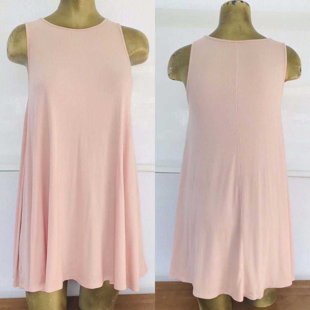 CHAMPAGNE Stretch Ribbed Knit SWING DRESS Medium - Picture 8 of 9